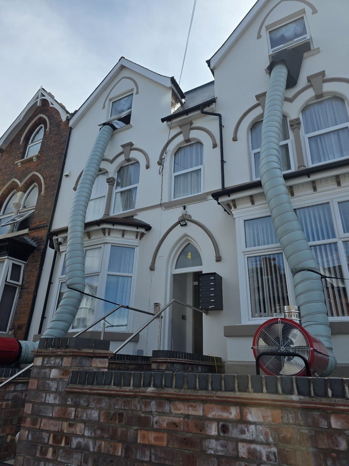 Bed bug heat treatment set up at a Victorian terraced house